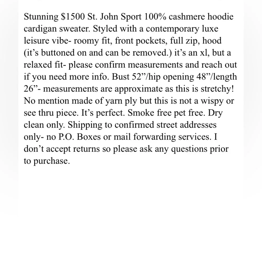 $1500 St. John Sport Cashmere hoodie sweater full zip cardigan XL 1X 52” bust - Picture 3 of 3
